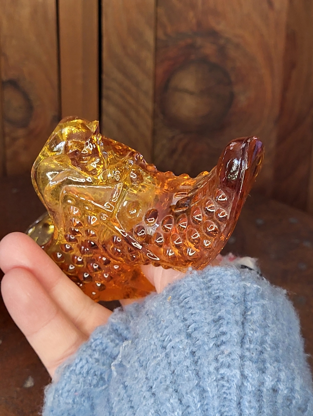 Amber Glass Hobnail Shoe Figurine - Picture 13 of 14